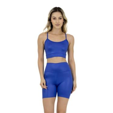 Imagem de Conjunto Top Alcinha + Shorts Cintura Cirrê Anti-transparência Fitness Academia (M, Azul)