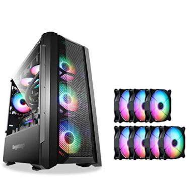 Imagem de Gabinete Gamer ATX Case, Mid-Tower PC Gaming Case M-ATX/ITX - Front I/O USB 3.0 Port - Fully Transparent Side Panels - Support Water Cooling - Gift Aurora Color Fan (Style : 7 fan)