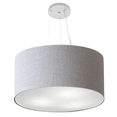 Imagem de Lustre Pendente Cilíndrico Cúpula Tecido 50x30 cm, Vivare Iluminação, Pendente4189 CZ, Cinza, Médio