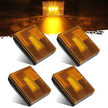Imagem de Partsam 4 peças âmbar quadrado de folga lateral para trailer com refletor de reflexo, 6,1 cm de luzes LED refletoras de LED de montagem em âmbar retangulares