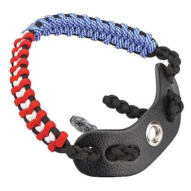 Imagem de SUNYA Alça de pulso com arco de tiro, alça de paracord 550 confortável na mão. Pala de couro de flor integral 100%, várias cores camufladas. Ajuste estabilizador de arco composto e recurvo. (estrelas e listras)