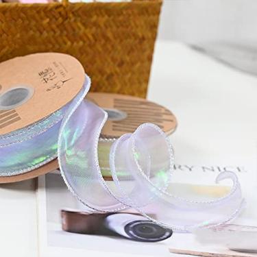Imagem de BBJ WRAPS Fitas de presente de luxo iridescente Fishtail para embalagem de buquê de flores, organza coreana, fita com fio para decorações de casamento do dia dos namorados, 4 cm (L) x 10 jardas (roxo)