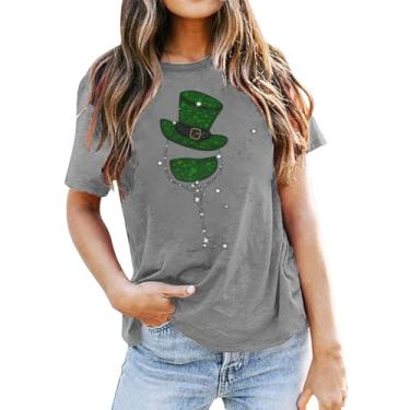 Imagem de Camiseta feminina de São Patrício com estampa Lucky Irish Shamrock verde túnica verde Lucky Mama, Cinza, P