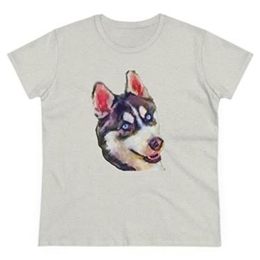 Imagem de Camiseta feminina Siberian Husky 'Iditarod' de algodão de peso médio, Cinza, M