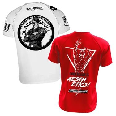 Imagem de Kit 2x Camiseta Branca + Vermelha - Zyzz Integralmédica + Bope Black Skull - Esportiva Academia-Unissex