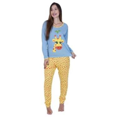 Imagem de Pijama Inverno Calça Manga Longa Unicórnio Âncora Girafa Vaquinha Flamingo Terra e Mar-Feminino