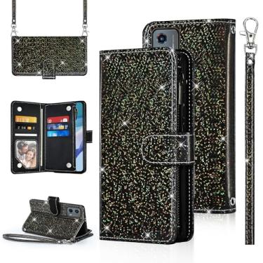 Imagem de Furiet Capa carteira de bolinhas para Motorola Moto G 5G 2023 com alça de pulso alça de ombro bolsa flip com zíper, suporte de cartão de crédito com glitter brilhante, acessórios para celular G5G G5
