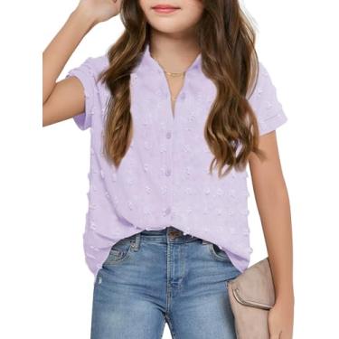 Imagem de Haloumoning Camiseta infantil casual de chiffon de manga curta para meninas, Roxa, 13-14 Anos