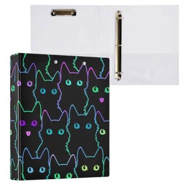 Imagem de Fichário de 3 anéis, pasta de arquivos de gato neon colorida comporta 200 folhas, armazenamento de arquivos para mulheres e homens, material de escritório escolar