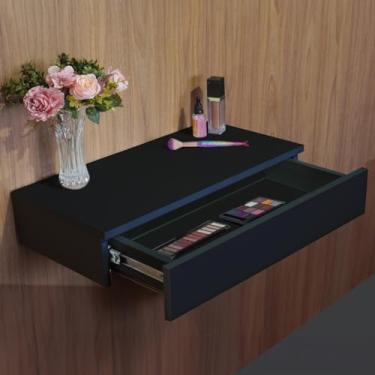 Imagem de Penteadeira Camarim Bancada Com Gaveta Suspensa De Parede Porta Joias E Maquiagem Mesa Escrivaninha Pequena Para Cabeceira Quarto Menina Cor Preta