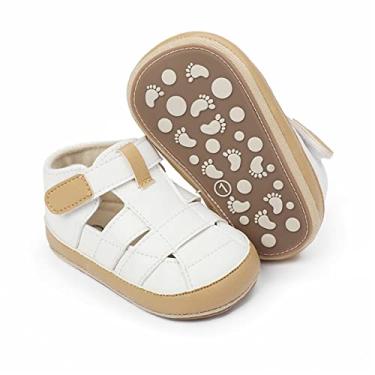 Imagem de HsdsBebe Tênis de caminhada de couro sintético com sola de borracha para bebês meninos e meninas, primeiros andadores, chinelos de berço, O/branco, 3-6 meses