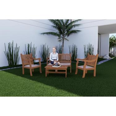 Imagem de Conjunto Para Jardim Curvato de Madeira Eucalipto 4 Peças Estofado Bege Amadeirado/Bege
