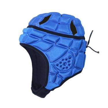 Imagem de Tachiuwa Capacete de rugby para crianças, capacete de futebol macio acolchoado, protetor de cabeça para rugby, patins, tênis, crianças, S azul
