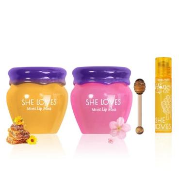 Imagem de 2PCS Lip Mask Overnight, Honey&Sakura Day and Night Repair Lip Sleeping Masks Honey Lip Balm, Fade Lip Lines Bee Balm Lip Balm, Hydrating &Prevention Dry and Crack Lip Scrubs Exfoliator