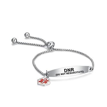 Imagem de YQSLIN Pulseira de identificação de alerta médico de emergência gravada para adolescentes mulheres adultos pulseira ajustável simples corrente rolo, Metal, Base