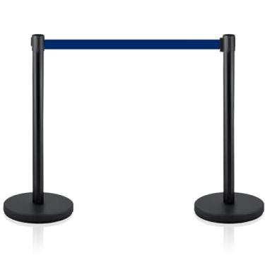 Imagem de MICHELANGELO Kit 2 Pedestais Premium Organizador Separador de Fila Preto com Fita Retrátil Azul 2 Metros Anti-Oxidante