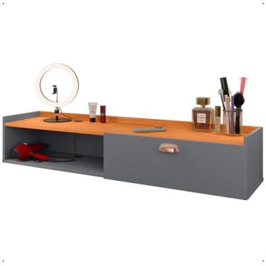 Imagem de Penteadeira Camarim Decor Suspensa Mesa Bancada Cantinho Maquiagem Porta Nicho Decoração Quarto Luxo – RPM (Cinza/Cinamomo)