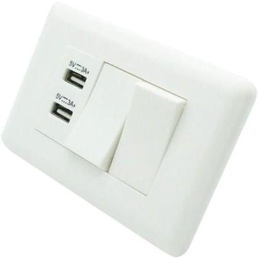 Imagem de Interruptor Duplo E 2 Portas Usb Celular Adaptador Parede - Ab Midia