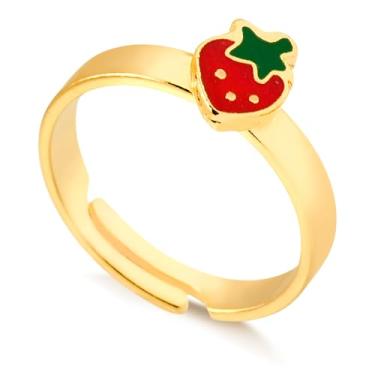 Imagem de Anel Infantil Banhado a Ouro 18K Com Pingente Moranguinho em Resina