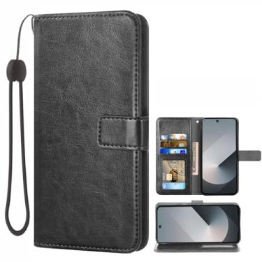 Imagem de Asuwish Compatível com Samsung Galaxy Z Fold 6 5G 2024 carteira com suporte para cartão e capa flip de couro acessórios de celular capas de telefone para ZFold6 Z6 G Fold6 6Z mulheres homens preto