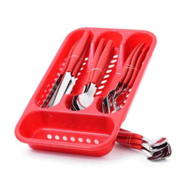 Imagem de Conjunto de Talheres com Faveteiro Cool Vermelho 24 Peças - Wincy Casa