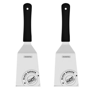 Imagem de Kit 2 Espátula Para Chapa Hambúrguer Chapeiro Curva Inox Black Tramont