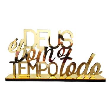 Imagem de Frase Decorativa Espelhada Dourada - Deus é Bom - Enfeite de Mesa com 