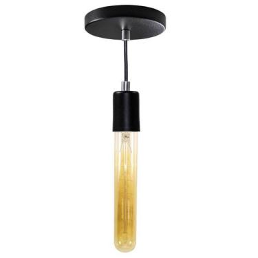 Imagem de Pendente Tubo Cilindro Alumínio Preto + Filamento Carbono T30 110V St4