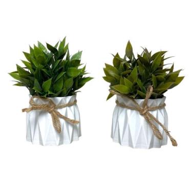 Imagem de Kit 2 Arranjos Artificial Planta Grama Verde Vasos Vasinhos Plástico -