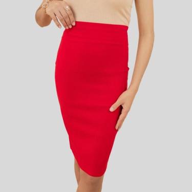 Imagem de Saia Lisa Lápis Vermelha Moda Feminina - Mayara Manzano, Vermelho, G