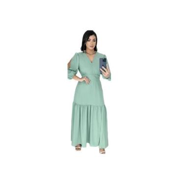 Imagem de Gior Style Vestido longo feminino tecido duna não amassa com abertura 