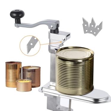 Imagem de Abridor de latas de mesa pesado, abridor de latas de balcão comercial manual, 3 lâminas sobressalentes, com lâmina de aço inoxidável e base de aço banhado, abridor para latas de até 30 cm, aço