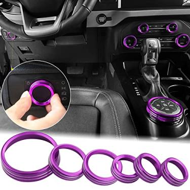 Imagem de Para 2021-2024 Ford Bronco AC Knob Cover Accessories Center Console Switch Volume Temp Control Button Ring Trim-Purple 6 peças (não serve para Bronco Sport)