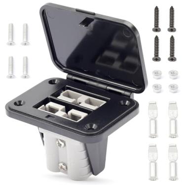 Imagem de Erchon Painel de montagem de plugue 50A com capa contra poeira compatível com conectores de base de furo duplo da série Anderson SB50, placa embutida embutida, painel de soquete de 50 Amp para