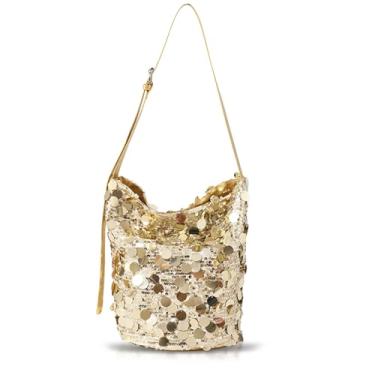 Imagem de Bolsa tiracolo feminina de lantejoulas, alça de ombro ajustável, bolsa para casamento, formatura, festas, viagens (dourada), Dourado, One Size