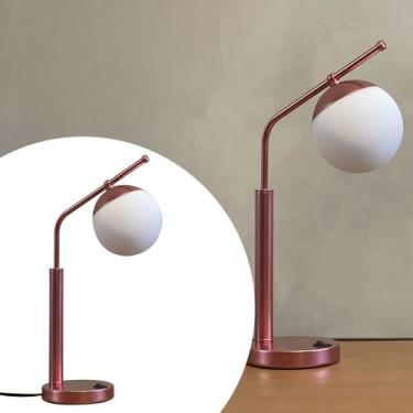 Imagem de Abajur Luminária De Mesa Inclinado Jabuticaba Rose Gold Com Globo Vidr