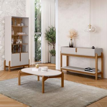 Imagem de Sala de Estar Completa Elisa 2 Portas 2 Gavetas 3 Peças Off White/Cedro - Pnr Móveis