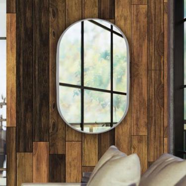 Imagem de Espelho de Vidro Oval Londres com Borda Prata 50x40cm - Papel e Parede