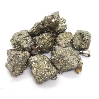 Imagem de Kit Revenda 10 Pingentes de Pirita Riqueza Pedra Natural 2cm - Mandala