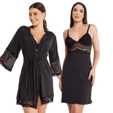 Imagem de Kit Robe Noiva Camisola Amamentação Curta Gestante Maternidade - ALTIE