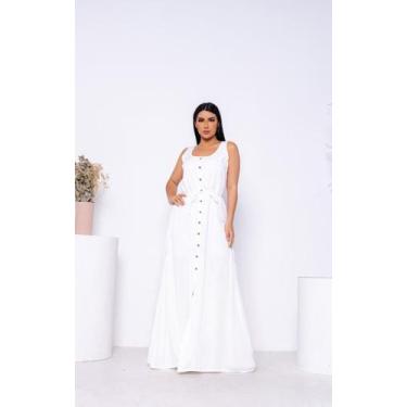 Imagem de Vestido Longo Cavado Com Fechamento Em Botões - Ella GF, Branco, P
