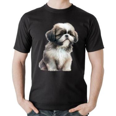 Imagem de Camiseta Algodão Cachorro Shih Tzu Filhote - Foca na Moda, Preto, M