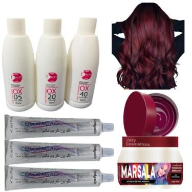 Imagem de Kit Cabelos Marsala Matiz 250g + 3 Tinta C/ Ox 90ml - Juzy Cosméticos,