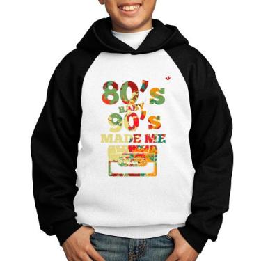 Imagem de Moletom Infantil 80's Baby 90's made me - Foca na Moda, Branco, Preto,
