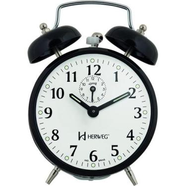 Imagem de Relógio Despertador Antigo Mecânico de Metal A Cordas Preto Herweg 220
