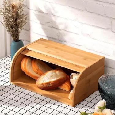 Imagem de Porta Pão De Bambu Grande Guarda Pao Frances Organizador De Pães Cesto
