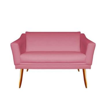 Imagem de Namoradeira Decorativa Agatha Suede Rosa 2 Lugares Pés Madeira Mz Deco