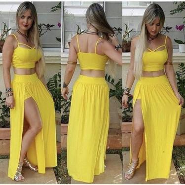 Imagem de Conjunto Cropped E Saia Longa Fenda Lateral Viscolycra! - innvistamoda