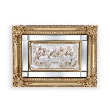 Imagem de Quadro Santa Ceia Páscoa Com Espelho Marfim E Dourada 64Cm