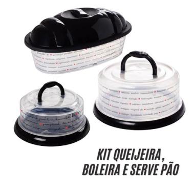 Imagem de Kit Boleira Base de Bolo Queijeira Porta Queijo e Serve Pão Plasutil